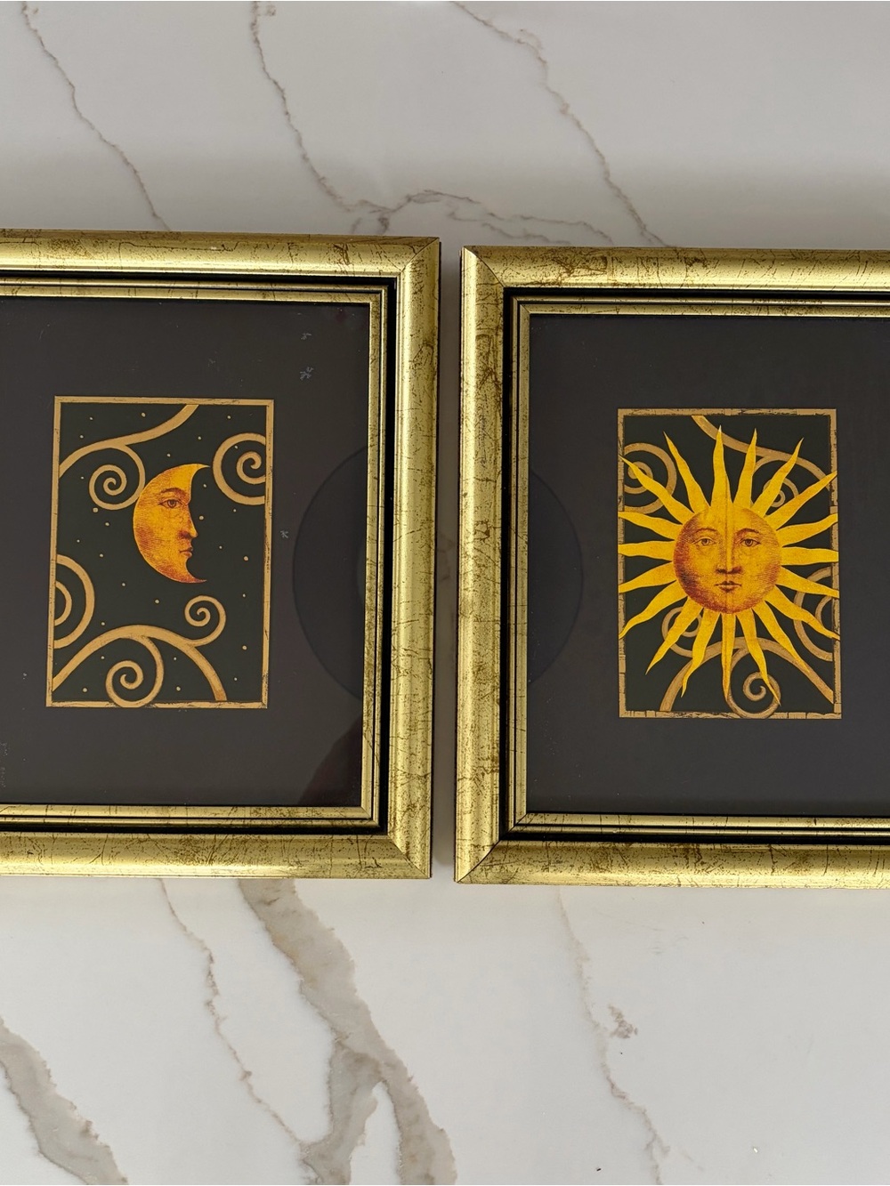 1990s Celestial Sun Moon Framed Art Gold Whimsygoth, Whimsical, Witchy